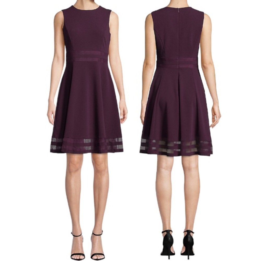Calvin Klein Deep Plum Sleeveless Fit & Flare Dress